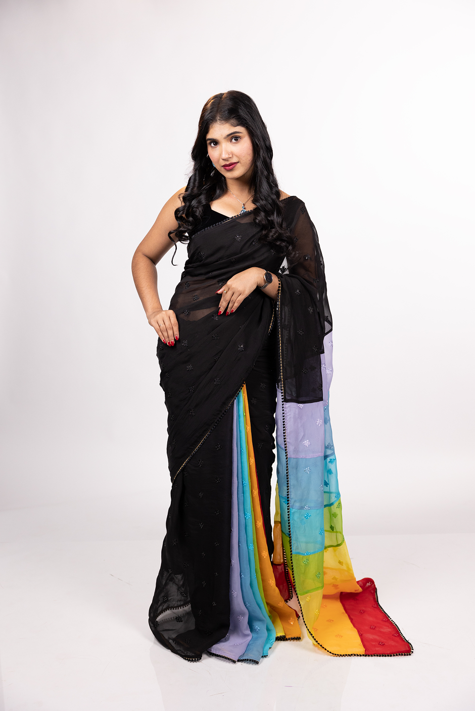 Graceful lavender saree with delicate floral patterns